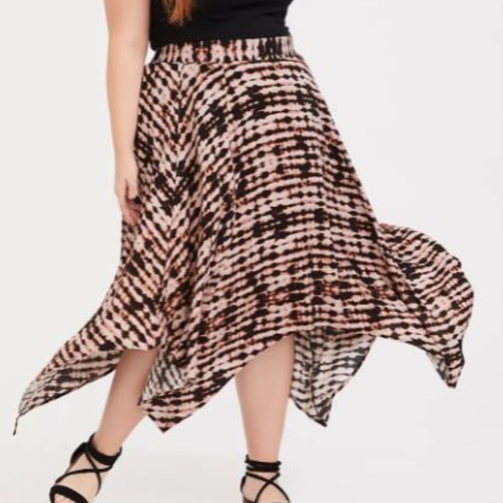 TORRID Brown & Black Tie-Dye Challis Handkerchief Maxi Skirt 5x